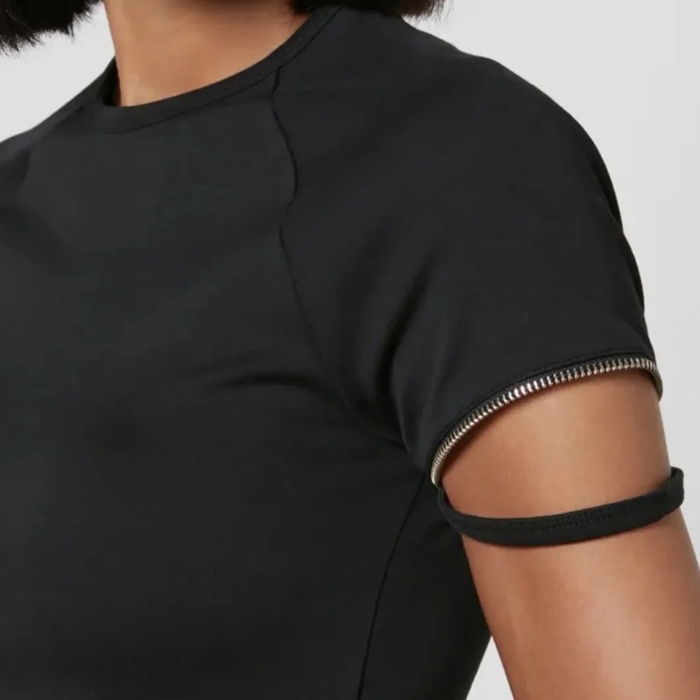 Helmut Lang l XS Luxury Designer Knit Contemporary Edgy Zipper Crewneck Baby Tee